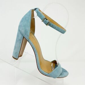 J. Crew Factory Light Sky Blue Suede Ankle Strap Block Heel Sandals Size 6.5